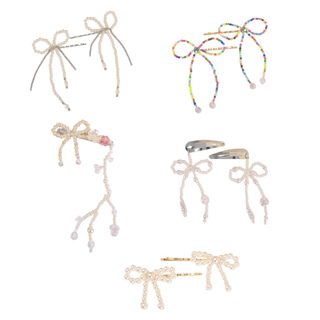 Butterfly Bowknot Hairpin Imitation Pearls Beaded Bow Barrettes Hair Accessories Colorful Hair Clip Headwear Ornament