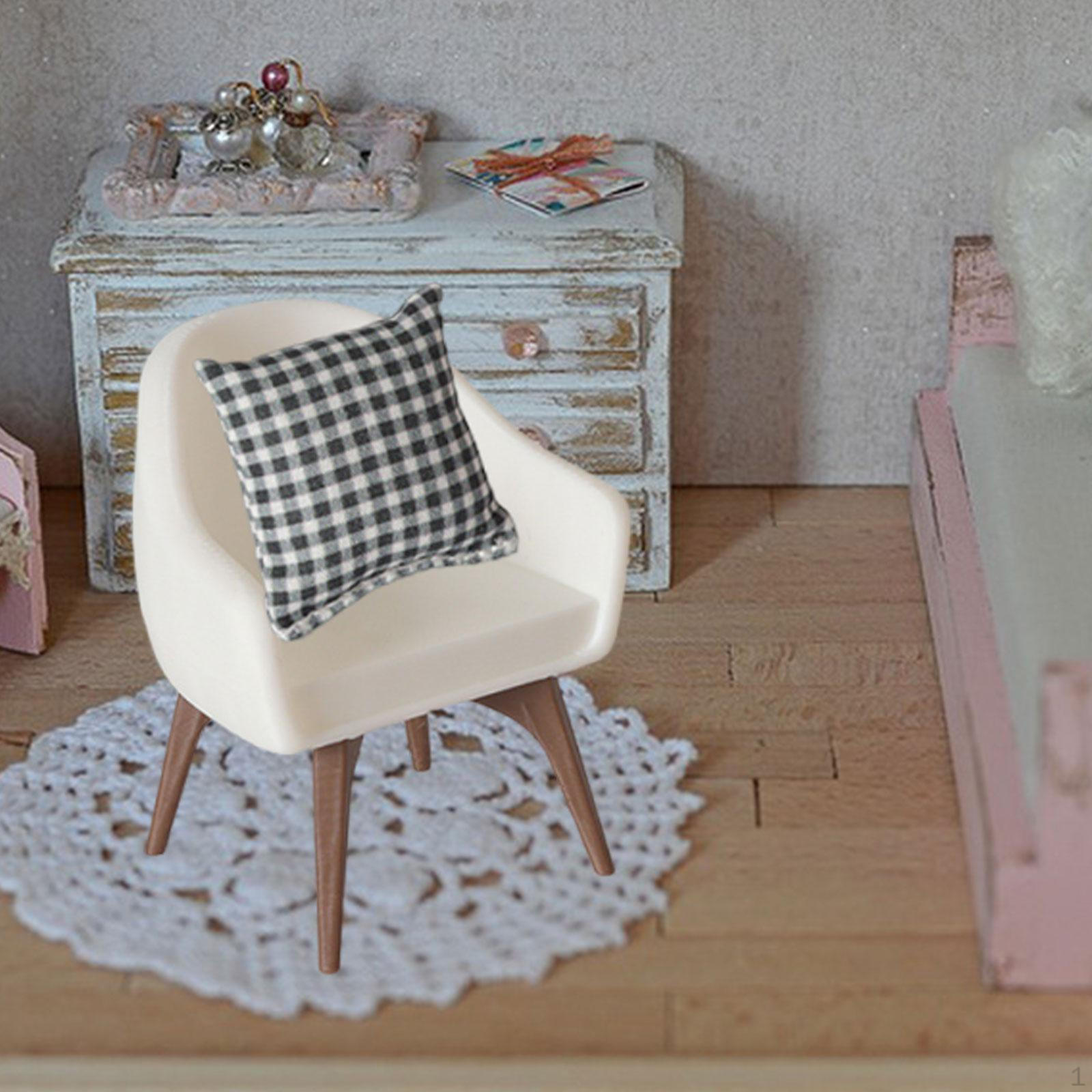 

1/12 Dollhouse Chair Doll House Accessories Decorative, Ornament Scene Decor, Simulated Plaid Pillow