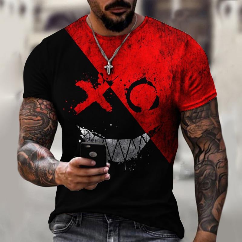 New Oversized T Shirt For Men Casual Short Sleeve Hip Hop Smiling Face Print Plus Size Tee Shirt Pullover Mens T-shirt Top