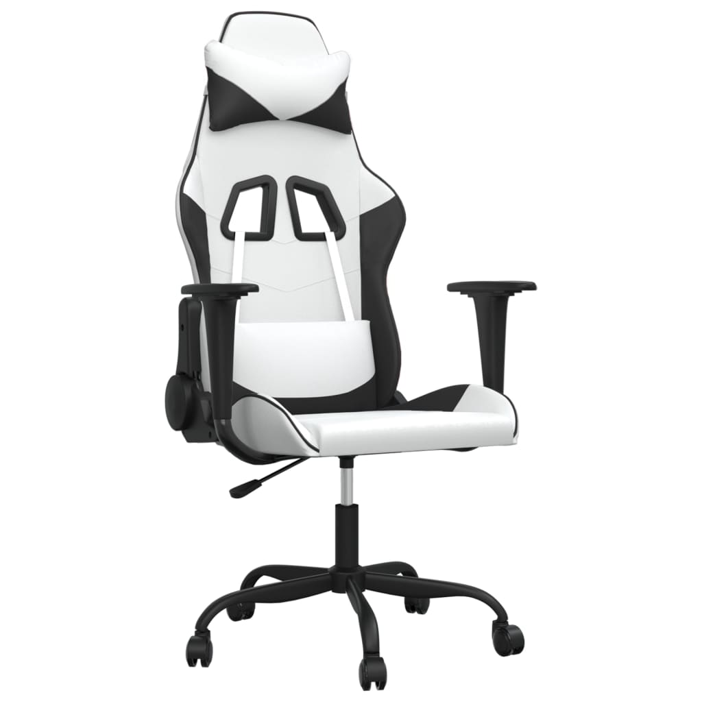 Gaming Chair with Massage Function White and Black Artificial Leather