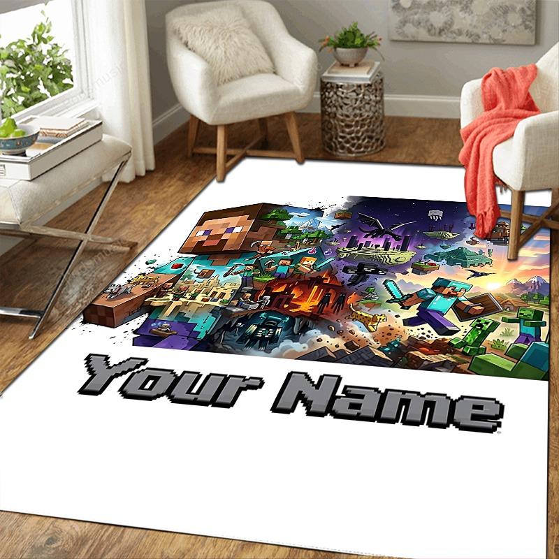 Custom 1Pc Custom Pixel Block Hero Flannel Personalized Rug Non Slip Floor Mat Soft Carpet for Living Bedroom Office Home Decor Gift