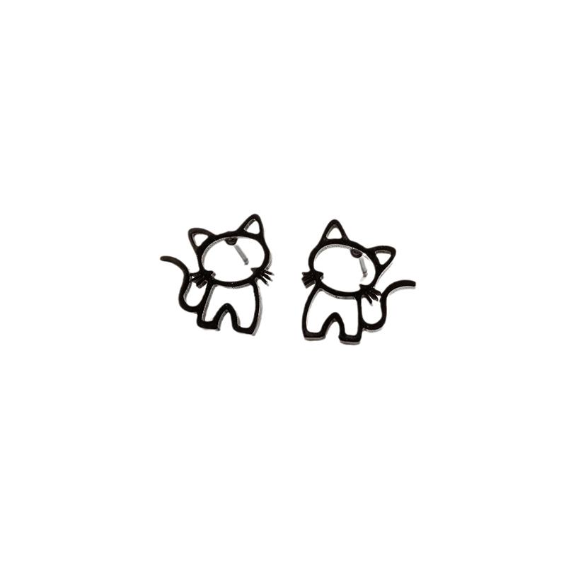 1Pair Cute Cartoon Cat Stainless Steel Stud Earrings For Men Women Punk Trend Fashion Small Ear Studs Jewelry Accessories Gifts
