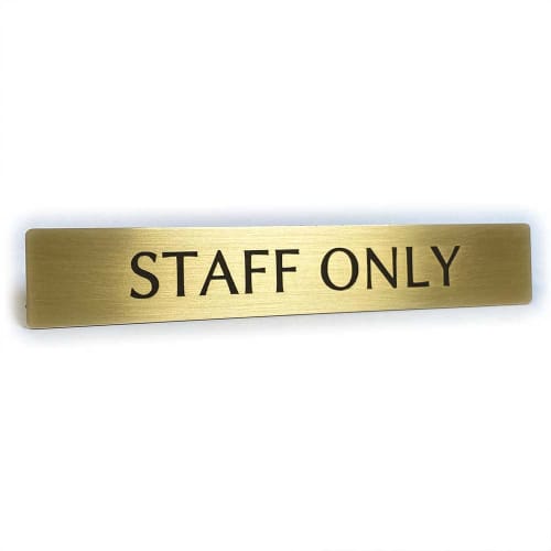 Black Box Buzz Brass Door Room Plate "STAFF ONLY" 12x2cm, Attaches with 3M Double-Sided Tape, Made In Japan
