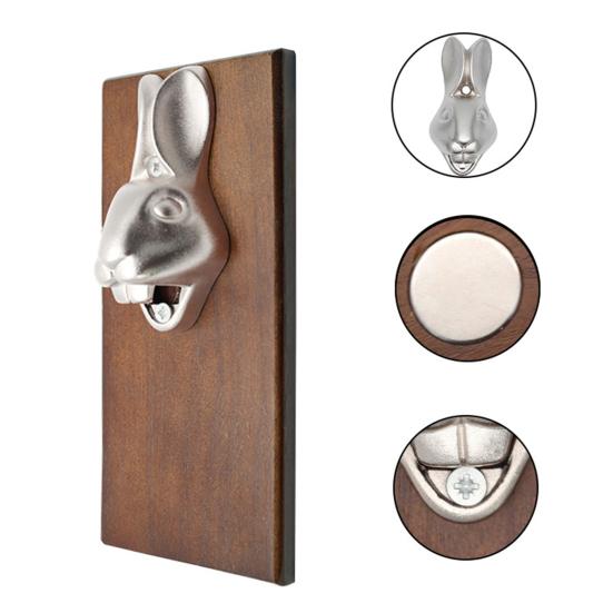 Bottle Opener Multifunctional Wall Mounted Stainless Steel Innovative Delicate Rabbit Head Refrigerator Magnet for Kitchen
