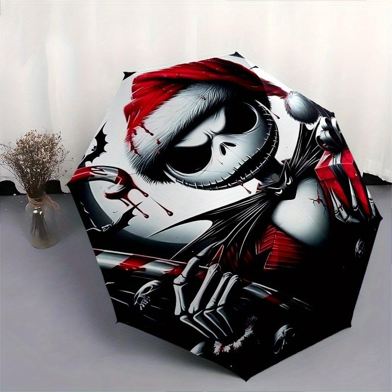 1 Automatisches Öffnen The Nightmare Before Christmas, Jack Skellington Motiv Bunt 8-Speichen Tragbarer Regenschirm für Damen und Herren, Ein Kompakter Pendlerbegleiter