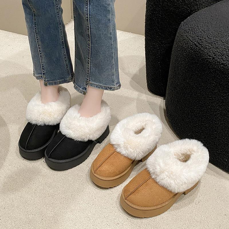 Autumn and Winter New Round Head Thick-soled Foot Cover Velvet Cotton Shoes Women's Large Size Northeast Warm Wool Snow Boots Wish