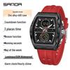 SANDA Men's Steel Band Dual Display Watch with Multi-Time Zone, Night Glow, and Waterproof Features