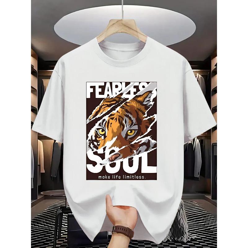 Summer Men s Fashion Printed T-Shirt with Letter Pattern, Round Neck, Casual - Machine Washable S белый