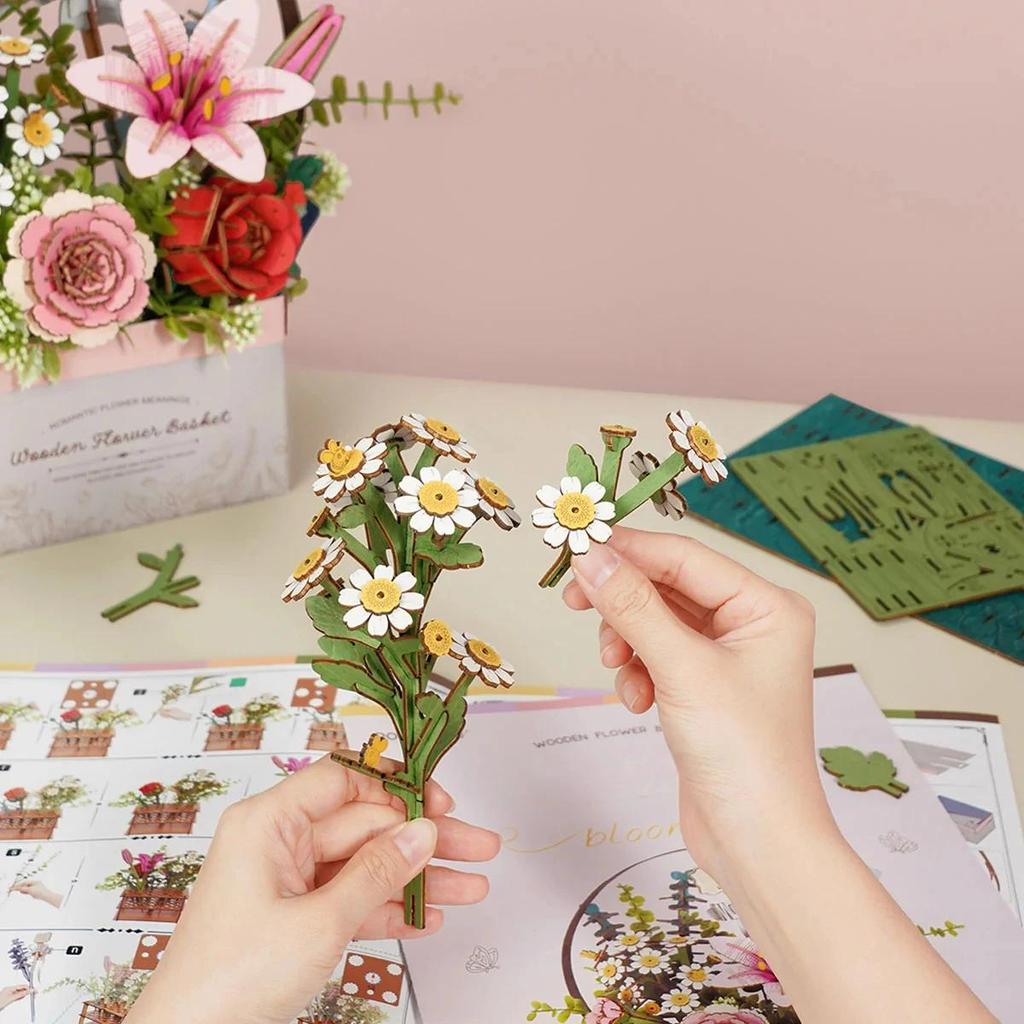 ROBOTIME Rowood Wooden Flower Basket DIY 3D Puzzle TW03H