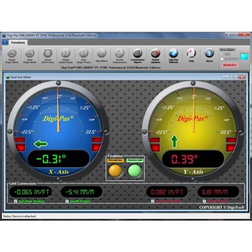 Digi-Pas DWL3000XY 2-Axis High Precision Digital Level, Angle Meter, Inclinometer, Bluetooth, 0.01 Degree