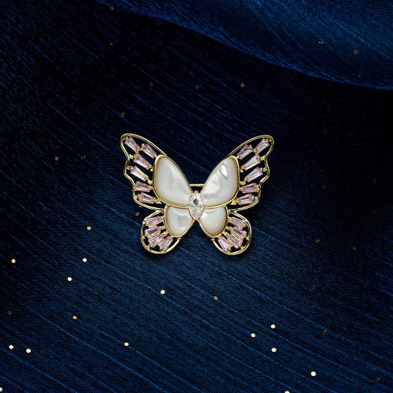 Exquisite Mother-of-Pearl Butterfly Brooch for Women - Luxury Insect Cardigan Pin