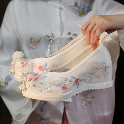 Bestickte Schuhe Perle Innenhöhe Erhöhen 6CM Verzogen Kopf Tuch Schuhe Alte Ethnische Stil Hanfu Schuhe