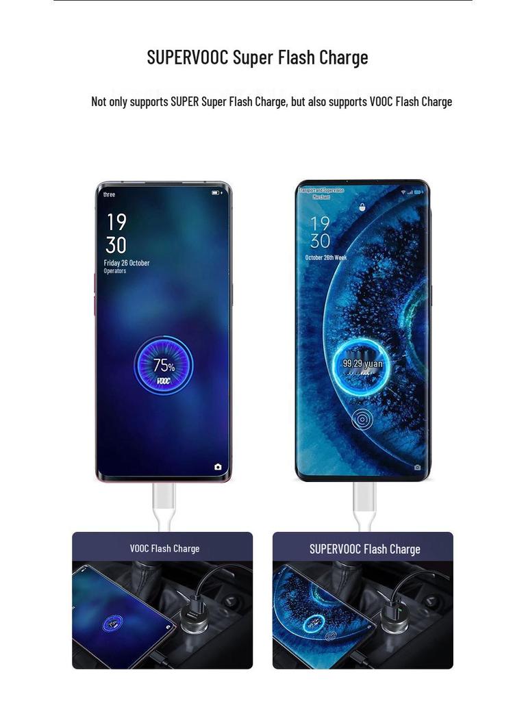 Dual USB Car Charger for Huawei - 66W Fast Charge, 100W Digital Display, Cigarette Lighter Adapter