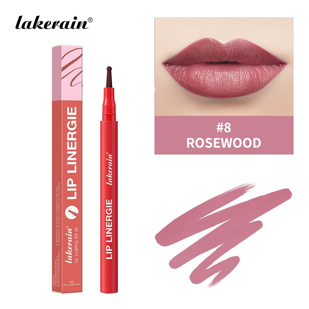 Lakerain Lip Liner GIE: 8 Shades Lightweight Nude Lip Liner with Ballpoint Felt Tip, Long-Lasting Waterproof & Smudge-Proof, Transfer-Proof Stain