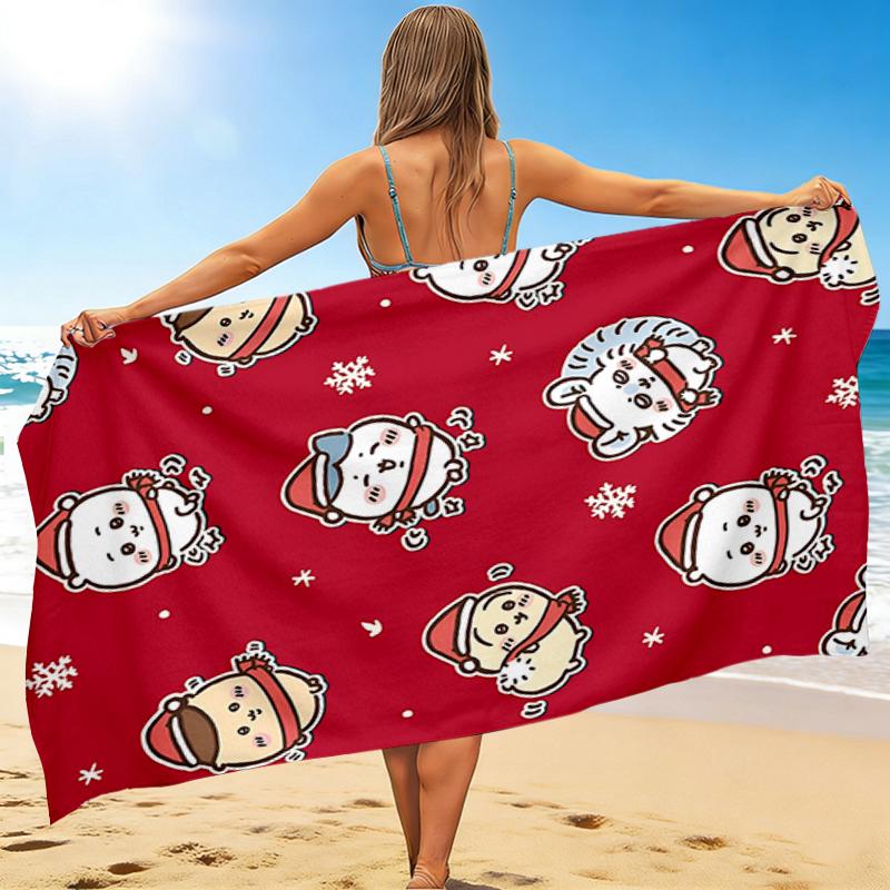1Pc Christmas Cute Characters Beach Towel, Quick Dry, Multi-Use for Beach Pool Gym Yoga Home Travel, Christmas, Halloween, Xmas Gift M929332