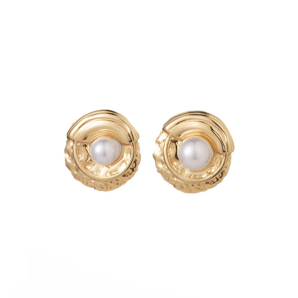 Metal Style Retro Pearl Earrings, High-End Sunflower Maple Leaf Stud Earrings, Niche Temperament Exaggerated Earrings