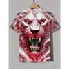 T-shirt da uomo con leone ruggente 3D Blu Freddo Grafica Re Animale Stampata Manica Corta Casual Girocollo Pullover Streetwear Punk Tee Top Abbigliamento da Uomo