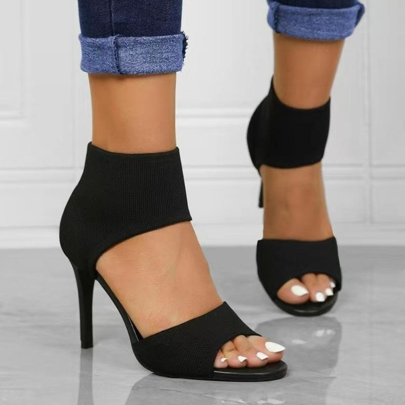 Fashion Women New Designer Knitted High Heels Sandals Summer 2025 Square Toe Thick Heeled Sandal Woman Sexy Slingbacks Black Party Shoes
