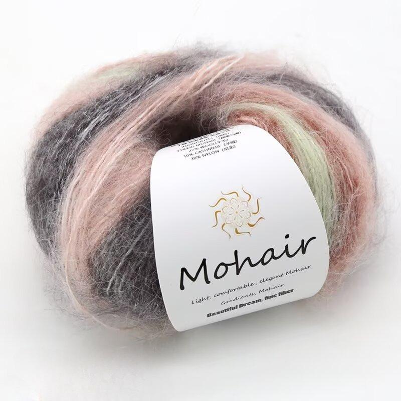 Filato di lana mohair tinto in capo, filato di mohair colorato sfumato da 25 g, fatto a mano, fai da te, pronto da indossare, sciarpa, cappello