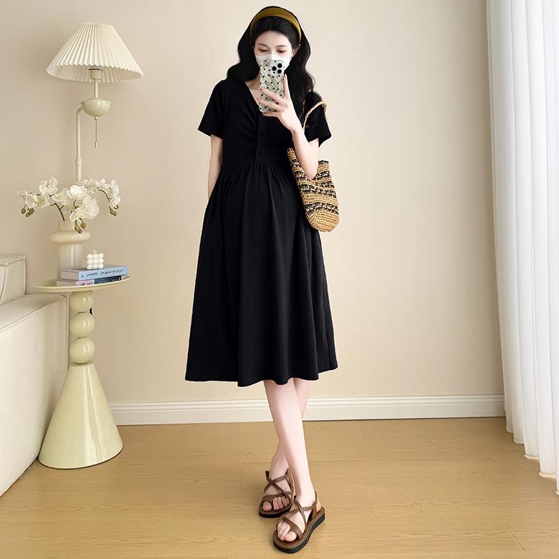 

Korean-Style Summer 2026 Pleated V-Neck Maternity & Nursing Dress 2XL