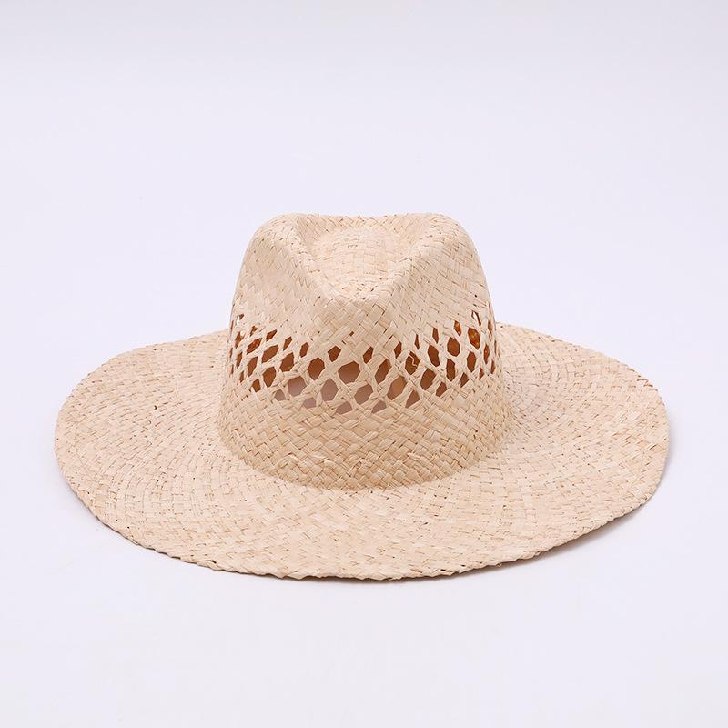 Wholesale hollow woven natural Lafite straw hat outdoor travel vacation beach sunshade sun protection Panama cowboy hat