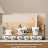 Mutton-fat Jade Ceramic Kung Fu Tea Set with 'Splendid Mountains and Rivers' Design