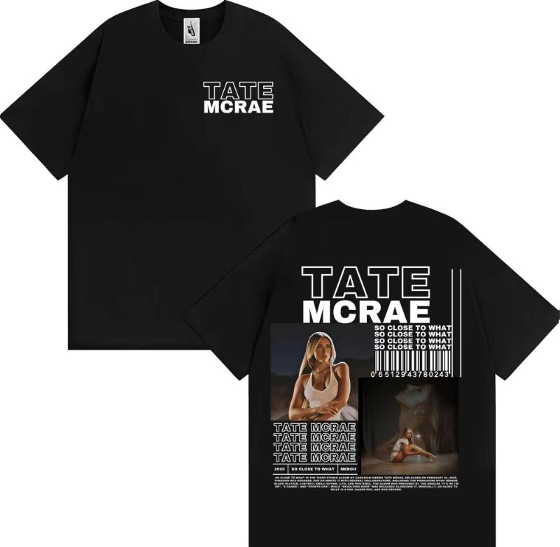 Tate Mcrae Album So Close To What 2025 Tour T-Shirt Unisex Unisex Mode Ästhetik Lässige T-Shirts Hohe Qualität Baumwolle T-Shirt