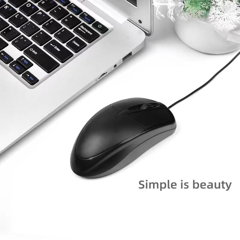 JIANDO Wired USB Silent 3-Button Optical Mouse, 1000 DPI, Ambidextrous Design, Compact, PC Mouse, WindowsMac Compatible, Black