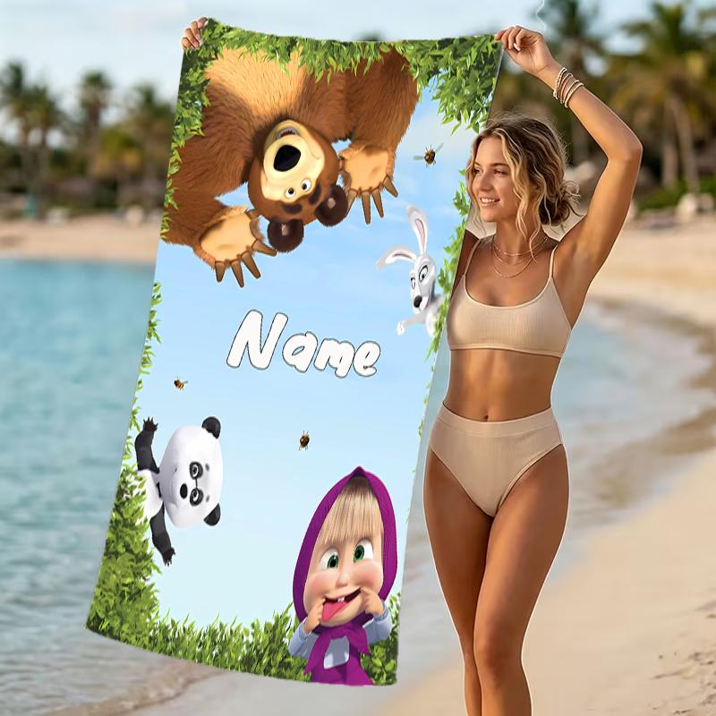 Customizable personalized beach towels Masha and the Bear themed designs.Suitable for the beach, yoga, sports;ideal as beach accessories