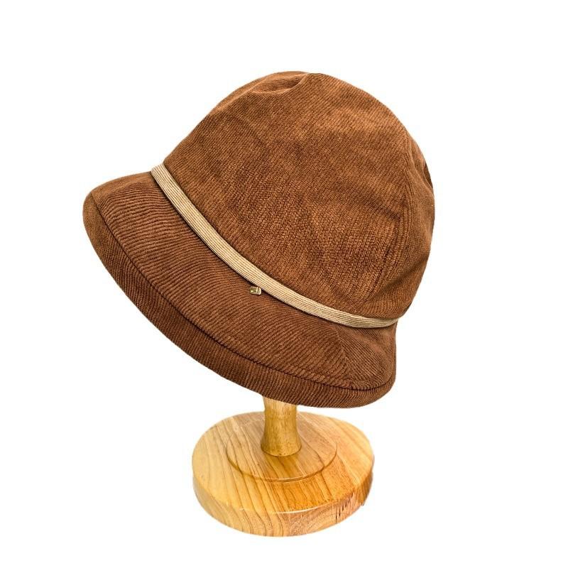 Korean Style Fisherman Hat for Women in Autumn and Winter Versatile Pile Hat Corduroy Basin Hat Hepburn Style Casual Warm Toe Cap