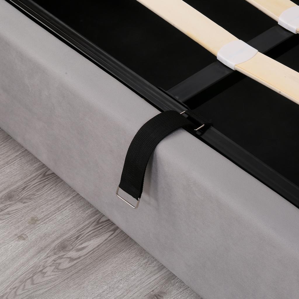 Upholstered Wingback Velvet Bed, Button Tufting, 140*200, Hydraulic Storage Bed, Slatted Frame, Underside Dirt-Repellent Black Non-Woven Fabric, Grey