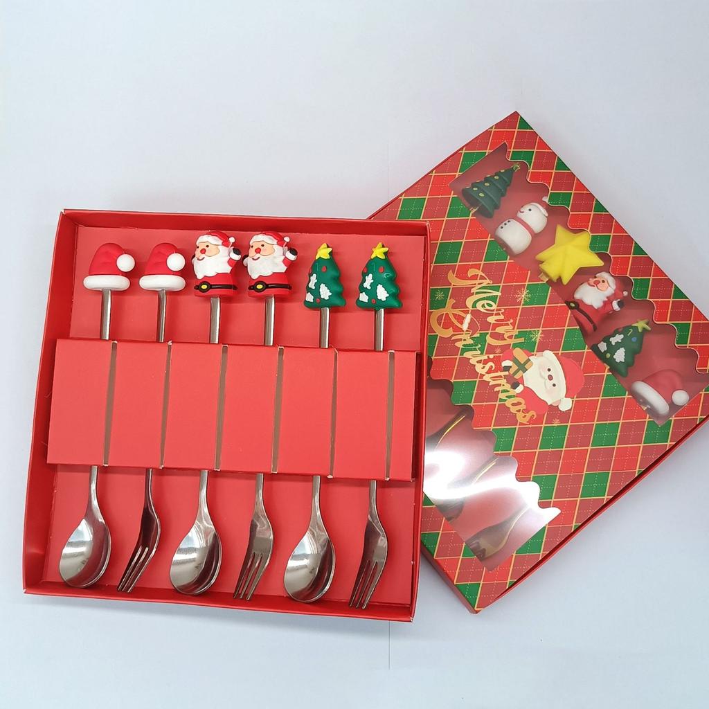 2/4/6Pcs Christmas Fork and Spoon Set,Stainless Steel Creative Tableware,Coffee Tea Dessert Forks and Spoons Gift Set