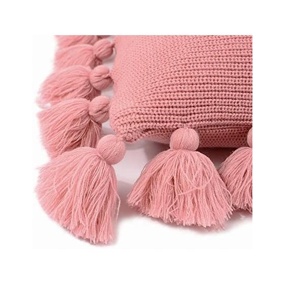 OiseauVoler Knit Cushion Cover Throw Pillow Cover Tassel Body Pillow Cover Interior Office Sofa Room Decoration 45 x 45cm Pink
