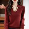 Women's V-Neck Rhinestone Embellished Long Sleeve Polo Collar Sweater