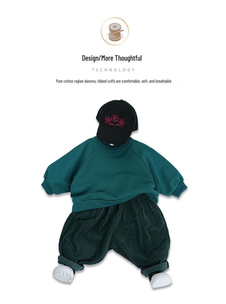 Korean Style Unisex Baby Sweatshirt - Thick Pure Cotton, Trendy Round Neck for Spring & Autumn