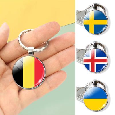 Key Chain Cute Double Side Glass Ball European Country Russia England France Germany