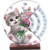 AiYuanzsh 3D Diamond Art Tabletop Perpetual Calendar Kit, DIY Wooden Desktop Ornament with Cute Cat Design, Sparkling Diamond Painting Desk