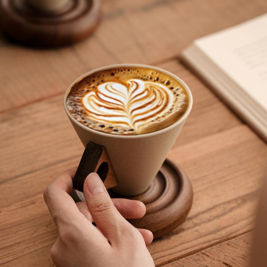 Coarse Pottery Coffee Cup Wooden Pallet Sharp Bottomed Water Cups Breakfast Cups Coffee Mug Afternoon Tea Cup Milk Mug