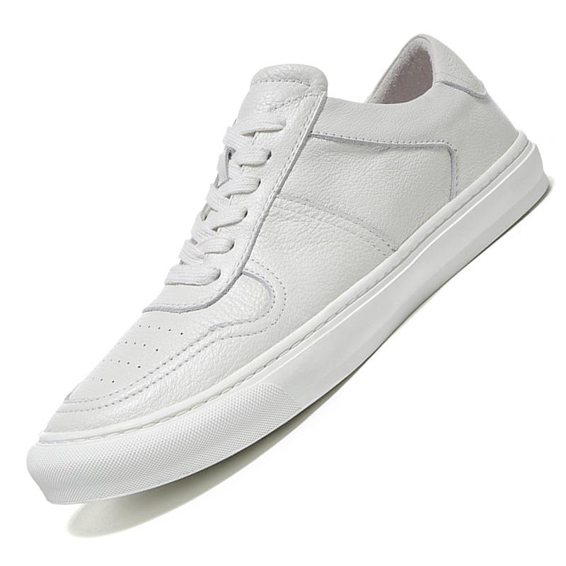 Cowhide Men s Trendy Summer Leather Casual Shoes, Large Size White Sneakers 42 белый