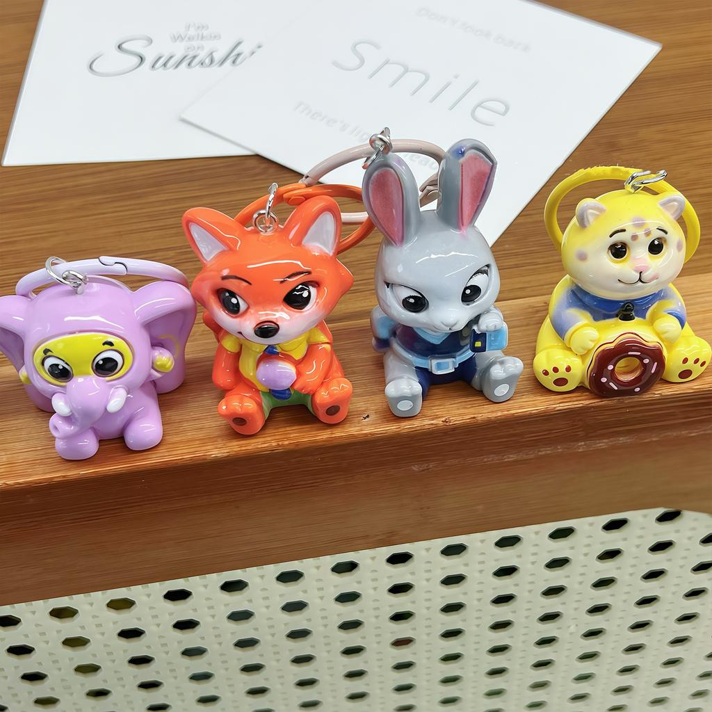 Cute Cartoon Zootopia Keychain Kawaii Fox Rabbit Character Doll Resin Pendant Student Backpack Hanging Decor Couple Gift