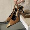Pointed Toe Designer Narrow Band Strap Pumps Women Sexy Splicing Thin Low Heels Mule Shoes Size:35 40