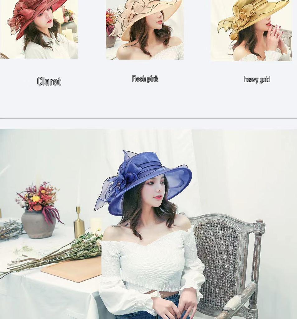 Women's Retro Organza Mesh Sun Hat - European & American Style for Summer Outdoors