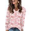 Women's Fashionable Loose-Fit V-Neck Long-Sleeved T-Shirt Christmas Print Pullover