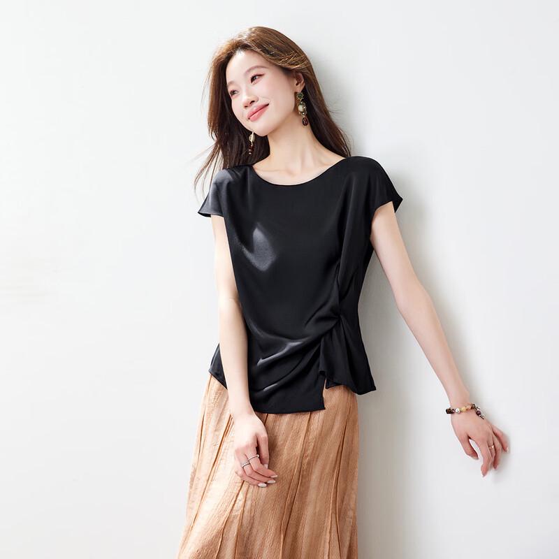 Srcr Damen 90% Maulbeerseide Elastisches T-Shirt