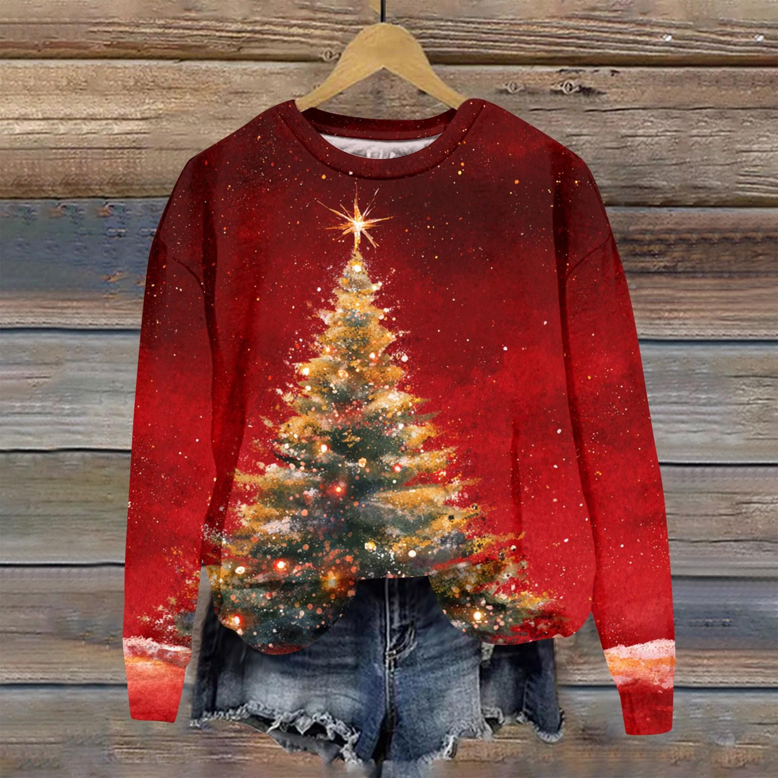 

Жіноча модна різдвяна вільна толстовка з довгим рукавом і круглим вирізом XXL червоний