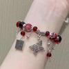 Chinese stijl rode kristal veer kruis hanger armband voor meisjes vrouwen vintage elastische kralen ketting armband sieraden geschenken