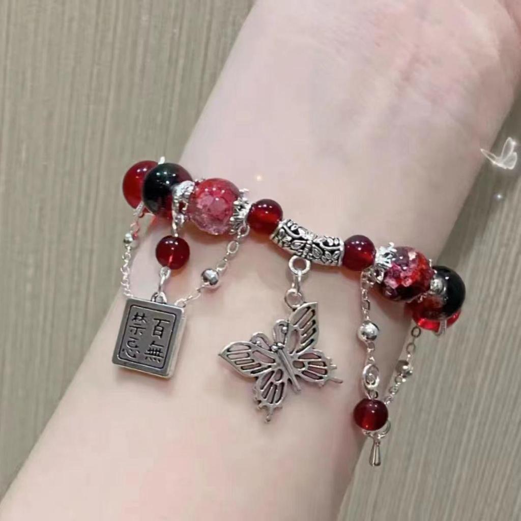 Chinese stijl rode kristal veer kruis hanger armband voor meisjes vrouwen vintage elastische kralen ketting armband sieraden geschenken
