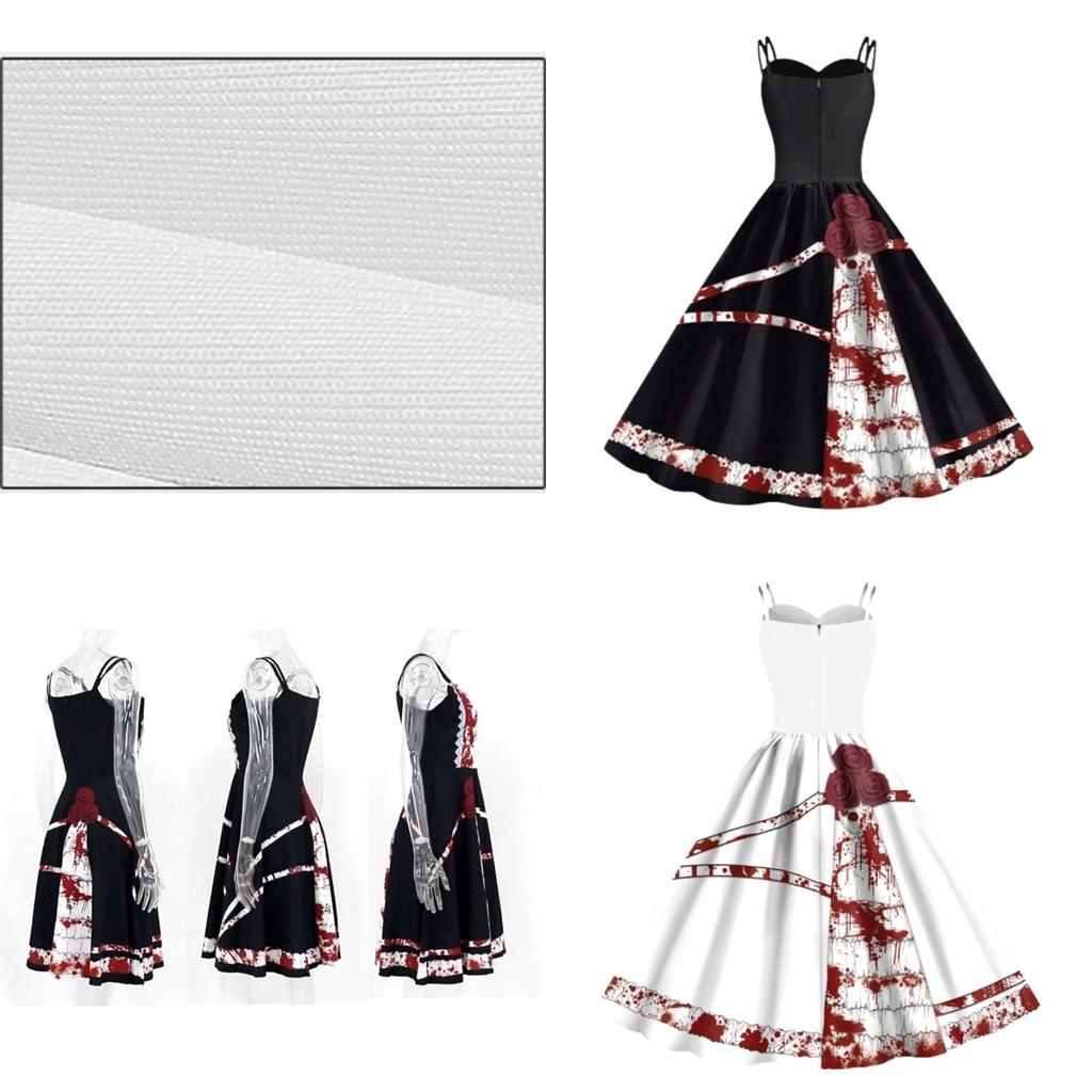 Jialin Halloween Dress For Women Scary Printed Sleeveless Costume Dress Summer)