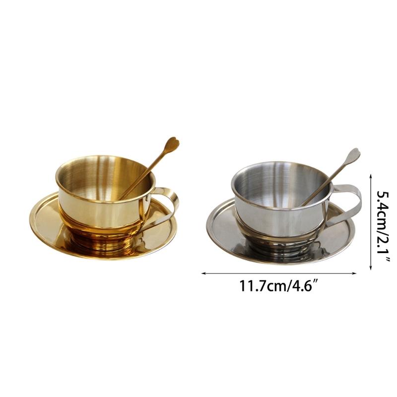 Paslanmaz Çelik Kahve Fincanları Seti Çift Katlı Isı Yalıtımlı Kahve Kupası Kaşık ve Fincan Tabağı ile Çay ve Kahve Severler için