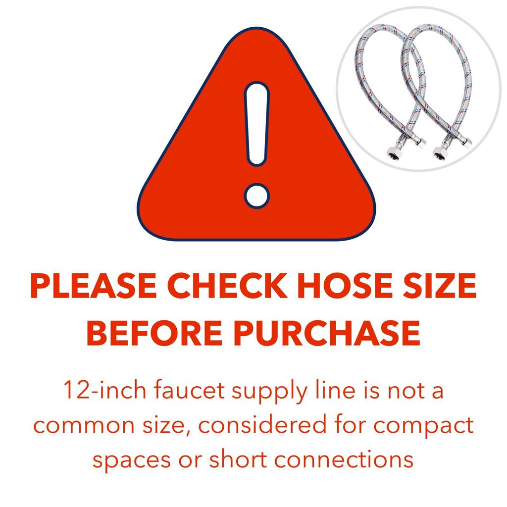 12" Braided Stainless Steel Faucet Supply Lines 3 8" Comp X 1 2" FIP Water Hose Connector for Bathroom Kitchen Sink 2-Piece Set